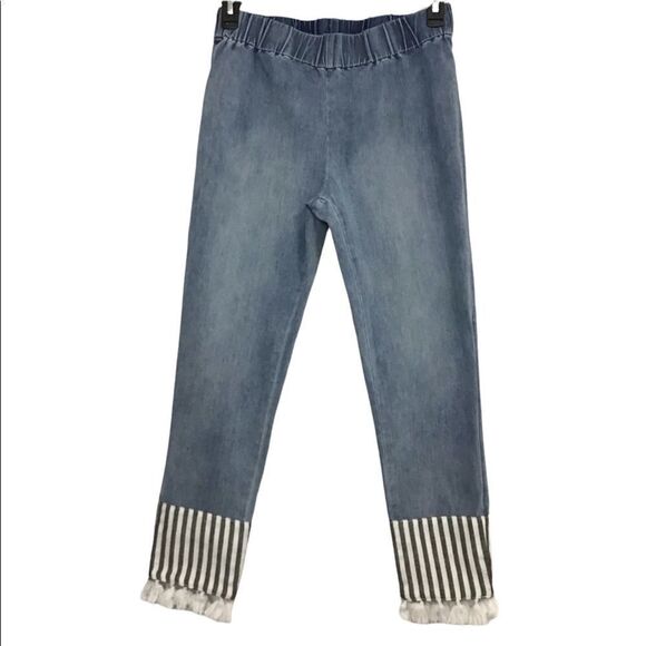 Soft Surroundings Pull-On Fringe Hem Crop Jeans - Picture 1 of 8